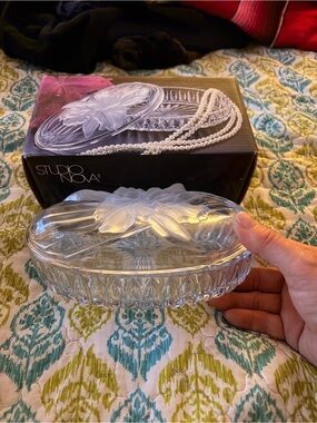 Studio Nova Clear Glass Floral-Top Oval Covered Dish